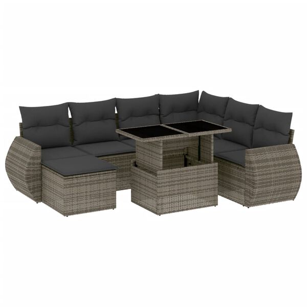vidaXL 8 Piece Garden Sofa Set with Cushions Grey Poly Rattan