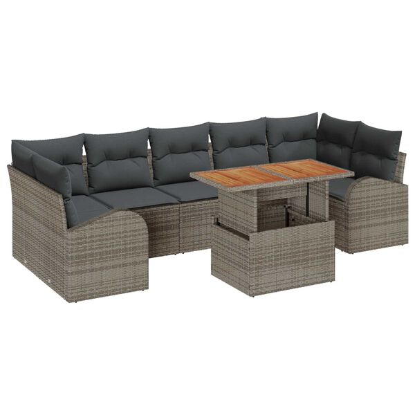 vidaXL Garden Sofa Set with Storage 8 pcs Grey Poly rattan