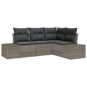 vidaXL Garden Sofa Set with Storage 4 pcs Grey Poly Rattan