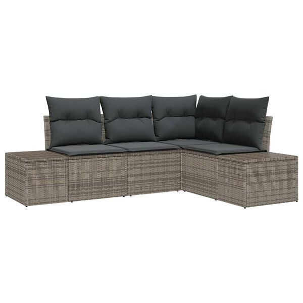 vidaXL Garden Sofa Set with Storage 4 pcs Grey Poly Rattan