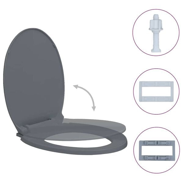 vidaXL Soft-Close Toilet Seat Grey Oval