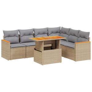 vidaXL 7 Piece Garden Sofa Set with Cushions Beige Poly Rattan