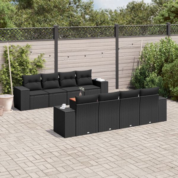 vidaXL 9 Piece Garden Sofa Set with Cushions Black Poly Rattan