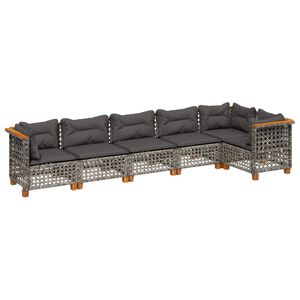 vidaXL 6 Piece Garden Sofa Set with Cushions Grey Poly Rattan
