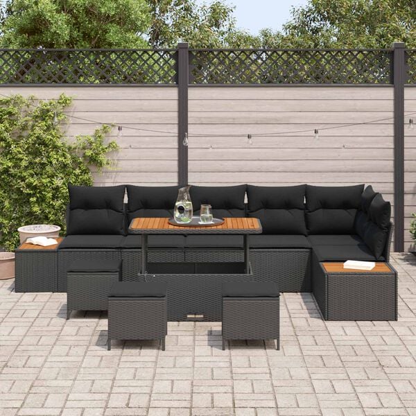 vidaXL Garden Sofa Set 10 pcs Black Poly Rattan
