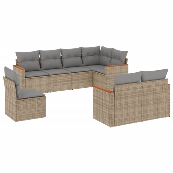 vidaXL 8 Piece Garden Sofa Set with Cushions Beige Poly Rattan