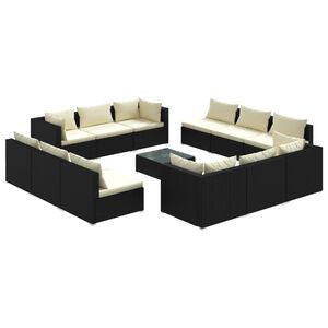 vidaXL 13 Piece Garden Lounge Set with Cushions Poly Rattan Black