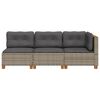 vidaXL Garden Sofa with Cushions 3-Seater Grey Poly Rattan