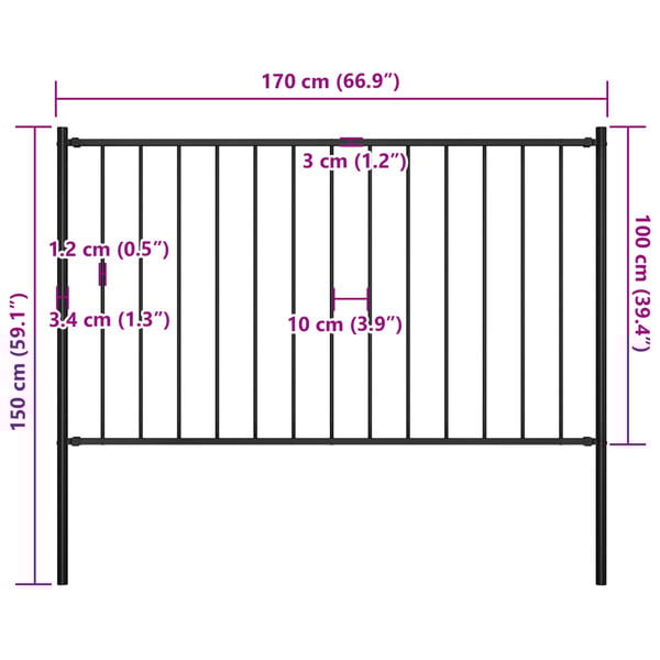vidaXL Fence Panel with Posts Powder-coated Steel 1.81x1 m Black