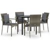 vidaXL 5 Piece Garden Dining Set with Cushions Black&Grey Poly Rattan