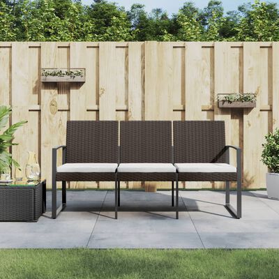 vidaXL 3-Seater Garden Bench with Cushions Brown PP Rattan