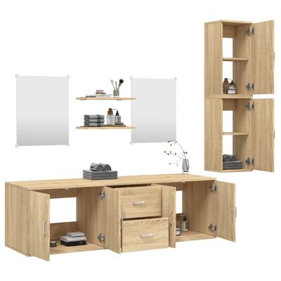 vidaXL 7 Piece Bathroom Furniture Set Oak Engineered Wood