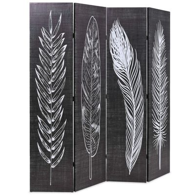 vidaXL Folding Room Divider 160x170 cm Feathers Black and White