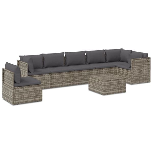 vidaXL 8 Piece Garden Lounge Set with Cushions Grey Poly Rattan