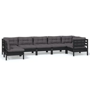 vidaXL 7 Piece Garden Lounge Set with Cushions Black Pinewood