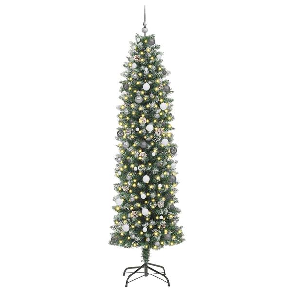 vidaXL Artificial Slim Christmas Tree Green and White 240 cm