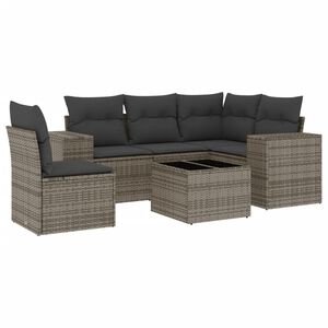 vidaXL 6 Piece Garden Sofa Set with Cushions Grey Poly Rattan