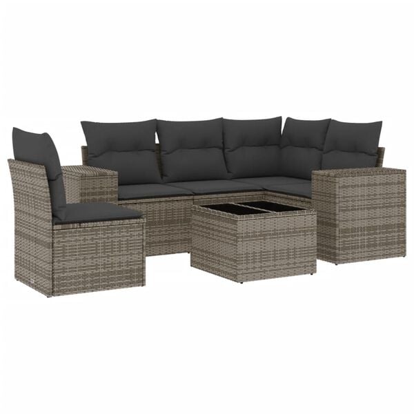 vidaXL 6 Piece Garden Sofa Set with Cushions Grey Poly Rattan