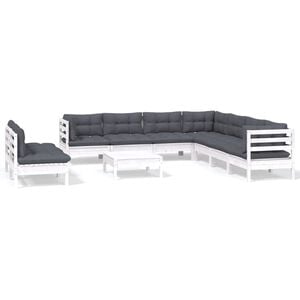vidaXL 10 Piece Garden Lounge Set with Cushions White Solid Pinewood