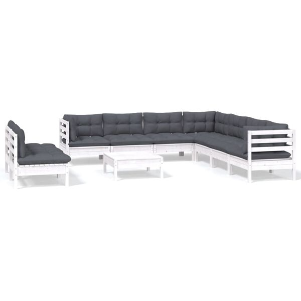 vidaXL 10 Piece Garden Lounge Set with Cushions White Solid Pinewood