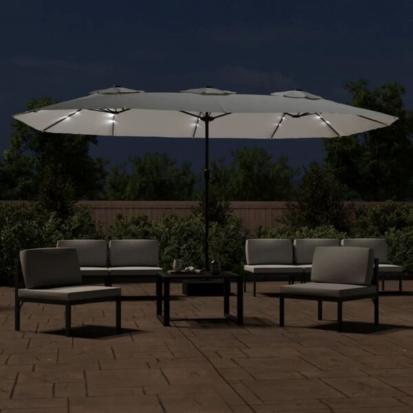 vidaXL Double-Head Garden Parasol with LEDs Sand White 449x265 cm