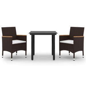 vidaXL 3 Piece Garden Dining Set with Cushions Poly Rattan and Glass