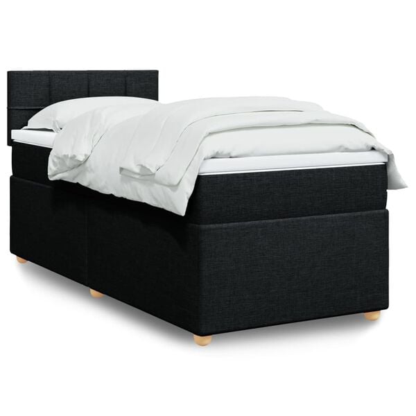 vidaXL Box Spring Bed with Mattress Black King Single Fabric