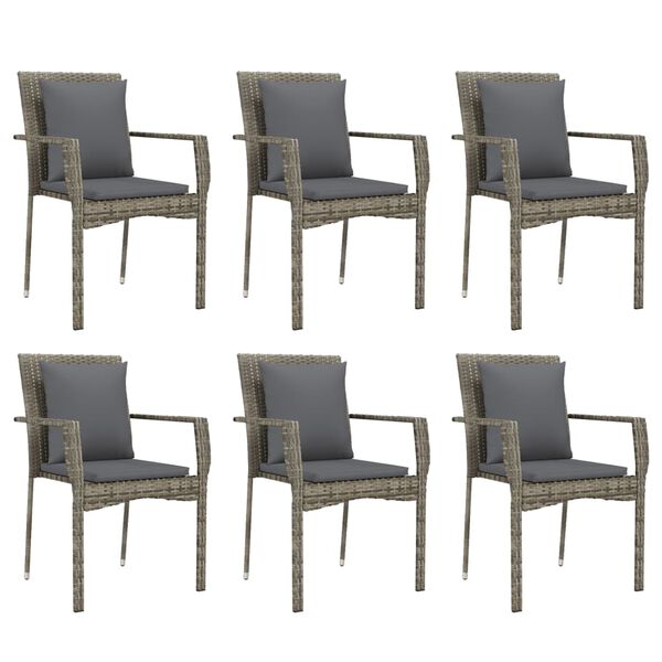 vidaXL 7 Piece Garden Dining Set with Cushions Grey Poly Rattan