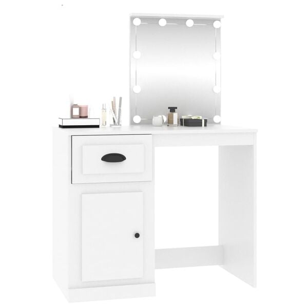 vidaXL Dressing Table with LED White 90x50x132.5 cm Engineered Wood