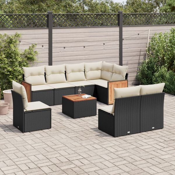 vidaXL 9 Piece Garden Sofa Set with Cushions Black Poly Rattan