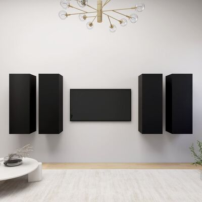 vidaXL TV Cabinets 4 pcs Black 30.5x30x90 cm Engineered Wood