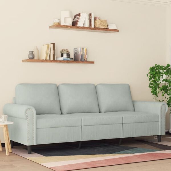 vidaXL 3-Seater Sofa Light Grey 180 cm Velvet