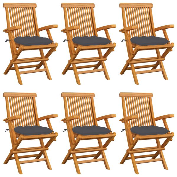 vidaXL Garden Chairs with Anthracite Cushions 6 pcs Solid Teak Wood