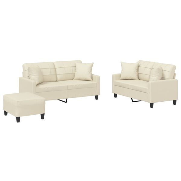 vidaXL 3 Piece Sofa Set with Pillows Cream Faux Leather