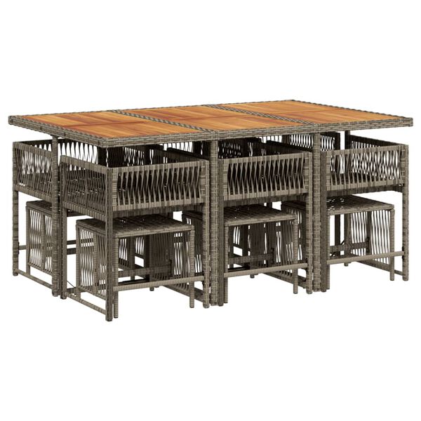 vidaXL 11 Piece Garden Dining Set with Cushions Grey Poly Rattan