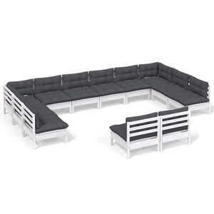 vidaXL 12 Piece Garden Lounge Set with Cushions White Solid Pinewood