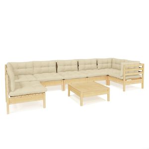 vidaXL 8 Piece Garden Lounge Set with Cream Cushions Pinewood