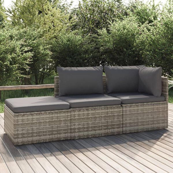 vidaXL 3 Piece Garden Lounge Set with Cushions Grey Poly Rattan
