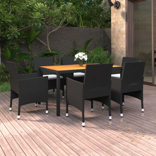 vidaXL 7 Piece Garden Dining Set Poly Rattan Black