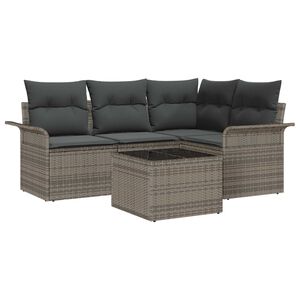vidaXL Garden Sofa Set with Storage 5 pcs Grey Poly Rattan