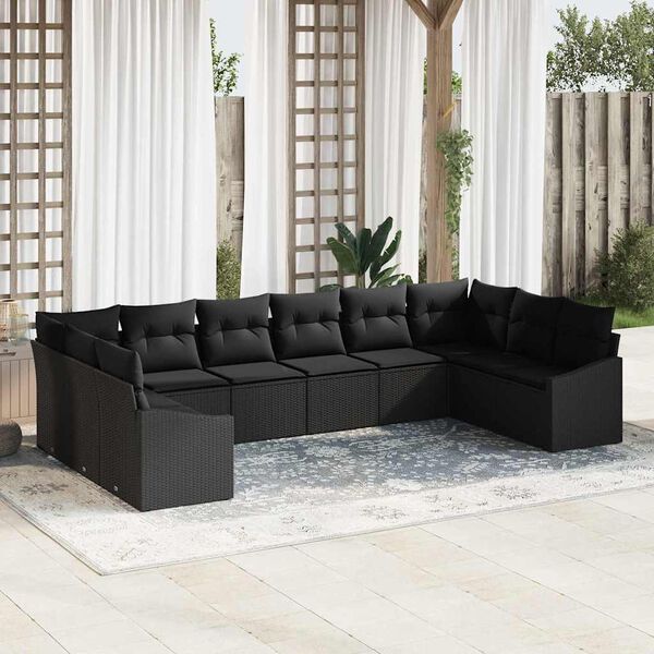 vidaXL Garden Sofa Set with Storage 10 pcs Black Poly Rattan