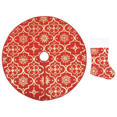 vidaXL Luxury Christmas Tree Skirt with Sock Red 150 cm Fabric