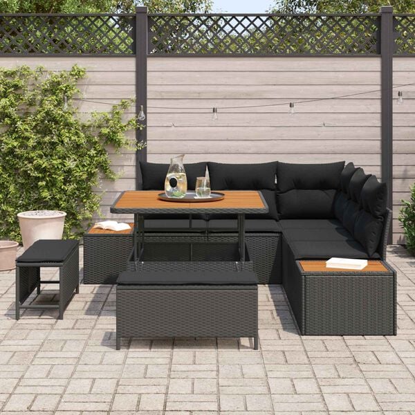 vidaXL Garden Sofa Set 8 pcs Black Poly Rattan