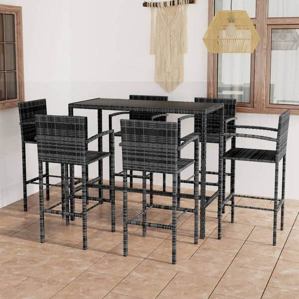 vidaXL 7 Piece Garden Bar Set Poly Rattan Grey