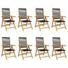 vidaXL Reclining Folding Chairs 8 pcs Black Solid Wood Acacia