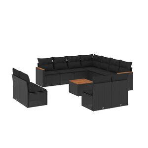 vidaXL 12 Piece Garden Sofa Set with Cushions Black Poly Rattan