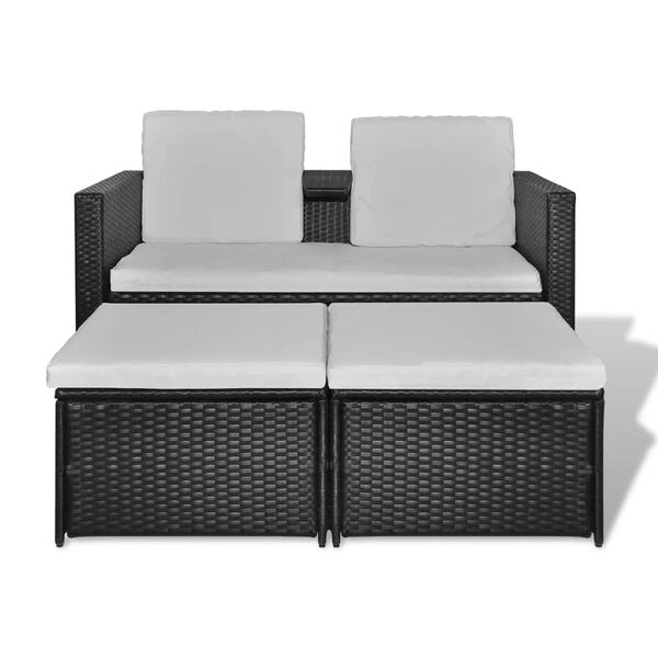 vidaXL 4 Piece Garden Lounge Set with Cushions Poly Rattan Black