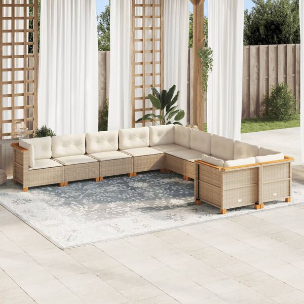 vidaXL 10 Piece Garden Sofa Set with Cushions Beige Poly Rattan
