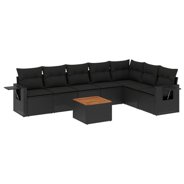 vidaXL 8 Piece Garden Sofa Set with Cushions Black Poly Rattan