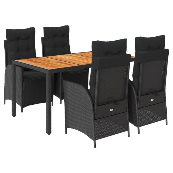 vidaXL 5 Piece Garden Dining Set with Cushions Black Poly Rattan